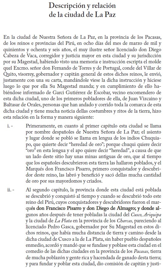 Descripción y relación de la ciudad de La Paz (1586) Descripción y relación de la ciudad de La Paz (1586)